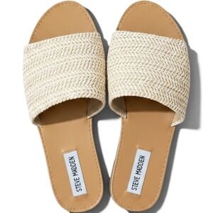 Steve Madden Grace Sandal Slides Woven Raffia Straw Tan Beige 7.5